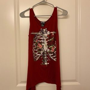 Hot Topic Skeleton and Flowers Tank Top